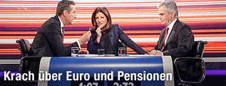 FP&Ouml;-Spitzenkandidat Heinz-Christian Strache, ORF-Moderatorin Ingrid Thurnher und Bundeskanzler Werner Faymann, SP&Ouml;