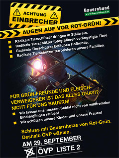 © Bauernbund Wahlplakat zeigt Einbrecher