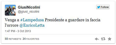 © Twitter Twitter-Meldung von Lampedusas Bürgermeisterin Giusi Nicolini