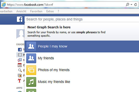 © Screenshot facebook.com Screenshot des Facebook-Suchfensters