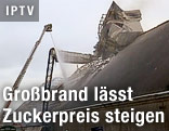 Nachlöscharbeiten bei der zerstörten Zuckerfabrik