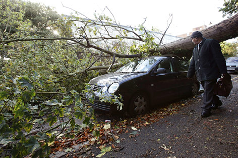 © APA/AP/PA/Yui Mok Umgestürzter Baum liegt auf Auto