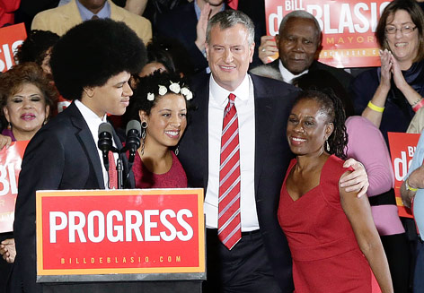 Bill de Blasio, neuer Bürgermeister von New York City, mit seiner Familie