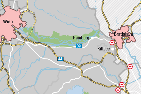 © APA/ORF.at Karte der Region zwischen Wien und Bratislava