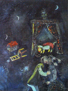 © APA/AP/Kerstin Joensson Ein Beamer projiziert die Reproduktion eines Gemäldes von Marc Chagall
