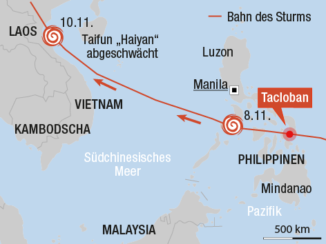© APA/ORF.at Eine Grafik zeigt den Weg des Taifuns „Haiyan“