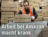 Amazon-Arbeiter mit Amazon-Schachteln