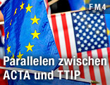 Die Flaggen der USA und der Europ&auml;ischen Union