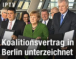 Gabriel, Merkel und Seehofer unterzeichnen den Koalitionsvertrag