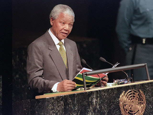 Nelson Mandela bei einer Versammlung der Vereinten Nationen