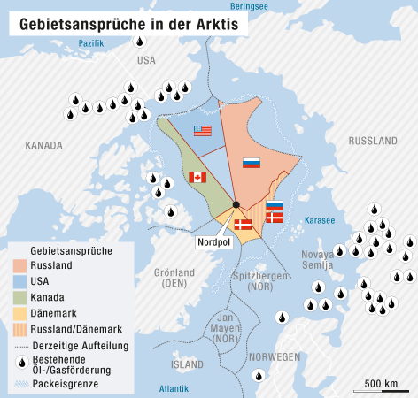 © APA/ORF.at Grafik von Gebietsansprüchen in der Arktis