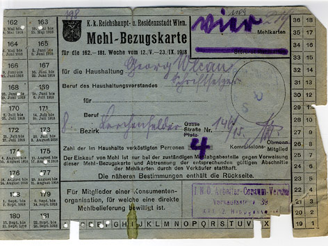 © Wienbibliothek Mehlkarte (1918) / Weltkriegskonvolut, Nr. 1109, WBR