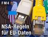 NSA-Logo und Datenkabel