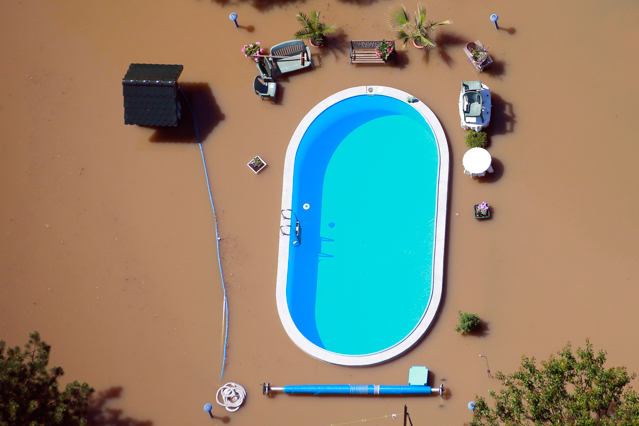 © Reuters/Thomas Peter Überschwemmter garten mit Swimmingpool