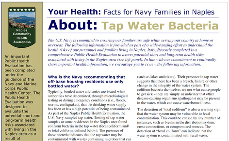 © U.S. Naval Hospital Naples Dokument des US-Navy zur Trinkwasserqualität in Neapel