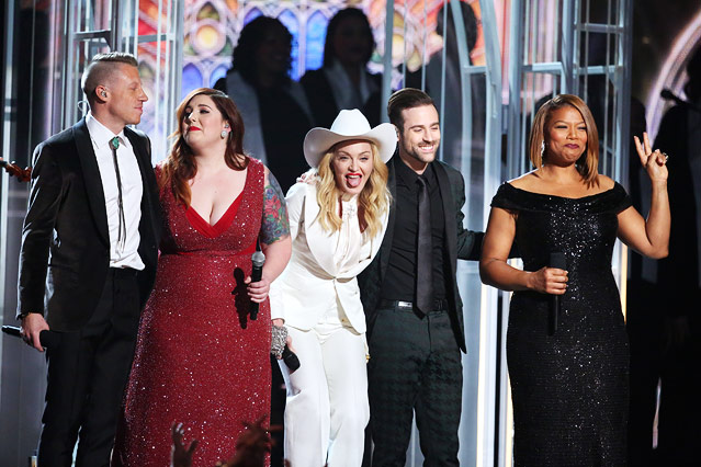 © APA/AP/Invision/Matt Sayles Macklemore, Mary Lambert, Madonna und Ryan Lewis