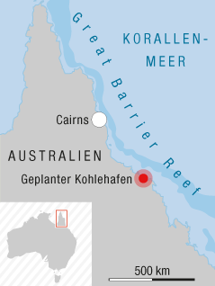 © APA/ORF.at Karte zeigt Ort eines geplanten Kohlekraftwerks am Great Barrier Reef