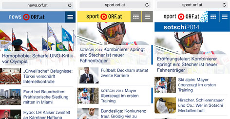 © ORF.at Ein Handy zeigt die Mobile Version von news.ORF.at, sport.ORF.at und dem Olympia-Kanal von sport.ORF.at
