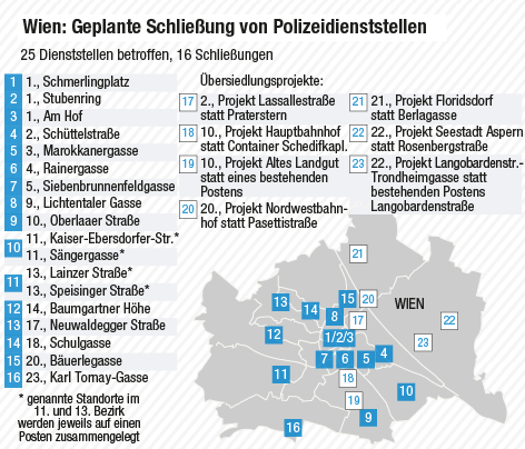 © APA/ORF.at Grafik zur Schließung der Polizeidienststellen in Wien