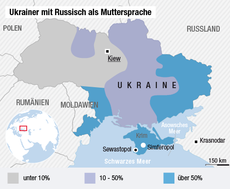 © APA/ORF.at Karte zur Verteilung von russischsprachigen Ukrainern