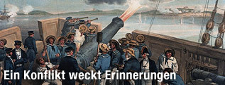 Gemälde der Bombardierung von Bomarsund im Jahr 1854