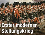 Das Gemälde The Thin Red Line von Robert Gibb zeigt Soldaten mit Gewehr im Anschlag