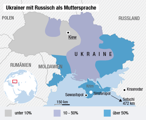 © APA/ORF.at Karte zur Verteilung von russischsprachigen Ukrainern