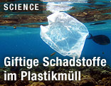 Plastiksackerl schwimmt unter Wasser