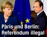 Die deutsche Bundeskanzlerin Angela Merkel und mit dem französischen Präsidenten Francois Hollande