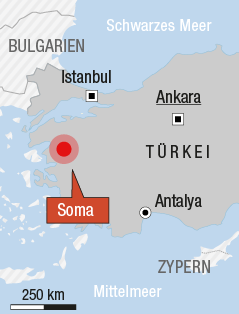 © APA/ORF.at Eine Grafik zeigt den Ort des Minenunglücks in der Türkei