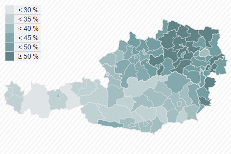 © ORF Karte zur EU Wahl: Wahlbeteiligung in Österreich