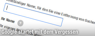 Google-Formular zum Antrag auf Entfernung aus den Suchergebnissen