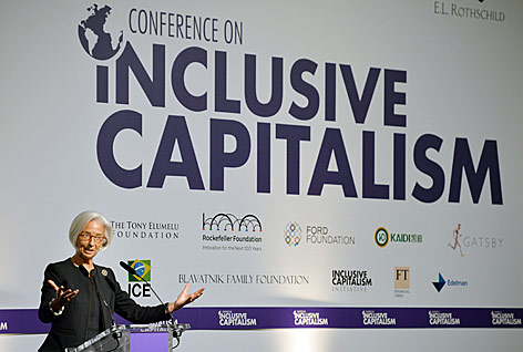 © AP/John Stillwell Christine Lagarde, Chefin des Internationalen Währungsfonds, spricht bei einer Konferenz