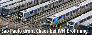 U-Bahnen in einem Betriebsbahnhof in Sao Paulo