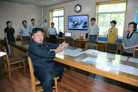 Der nordkoreanischer Diktator Kim Jong Un gibt den Metereologen Anweisungen