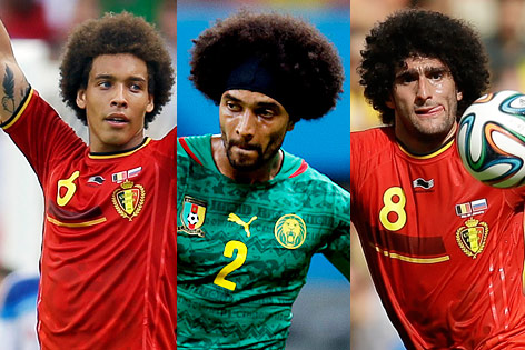 © APA/AP/Natacha Pisarenko (Montage) Fußballer Marouane Fellaini, Axel Witsel und Benoit Assou-Ekotto