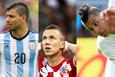© APA/EPA/Jorge Zapata, Chema Moya, Peter Powell (Montage) Fußballer Sergio Aguero, Ivan Perisic, Saphir Taider