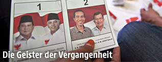 Arbeiter mit Portraits der Präsidentschaftskandidaten
