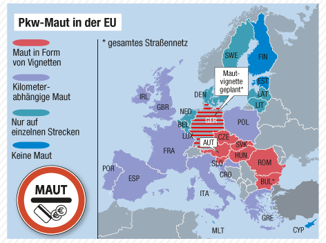 © APA/Martin Hirsch; ORF.at Grafik zeigt Pkw-Maut in der EU