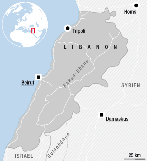 © APA/ORF.at Karte zeigt den Libanon mit angrenzenden Staaten