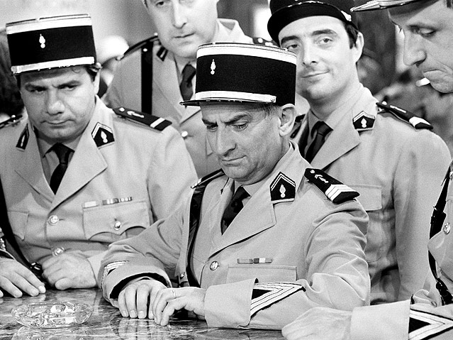 © Corbis/Sygma/Apis/Jacques Haillot Louis de Funes, Michel Galabru, Christian Marin, Michel Modo und Guy Grosso in "Le Gendarme a New York"