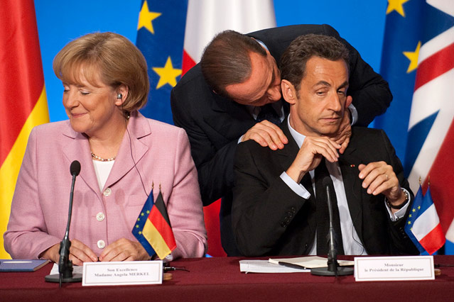 © Reuters/Philippe Wojazer Silvio Berlusconi, Nicolas Sarkozy und Angela Merkel, 2008