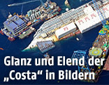 Die "Costa Concordia" mit Schwimmkörpern
