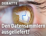In einem Auge spiegelt sich der Facebook-"Like"-Button