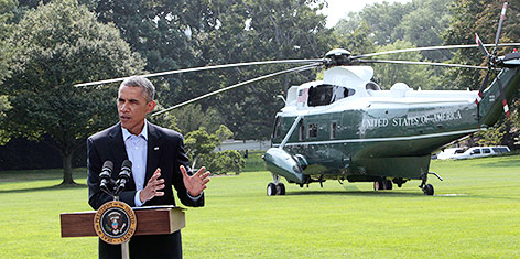 US-Präsident Barack Obama vor einem Hubschrauber