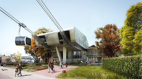 © Dietmar Feichtinger Architectes/Stage Entertainment GmbH Computergeneriertes Bild der geplanten Seilbahn in Hamburg