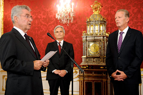 © APA/Roland Schlager Bundespräsident Heinz Fischer, Bundeskanzler Werner Faymann und Vizekanzler Reinhold Mitterlehner