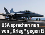 Eine F/A-18C Hornet beim Start von einem Flugzeugtr&auml;ger
