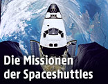 Spaceshuttle von oben mit Blick auf die Erde