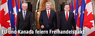 Herman Van Rompuy, Stephen Harper und Manuel Barroso